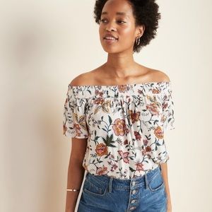 Floral-Print Crinkle-Crepe Off-the-Shoulder Top